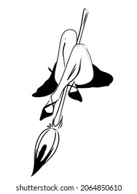Original fashion illustration of halloween slender witch legs with broom. Woman fashion model logo design template.