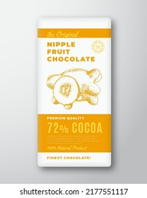 The Original Finest Chocolate Abstract Vector Packaging Design Label. Modern Typography and Hand Drawn Nipple Fruit Sketch Silhouette Background Layout. Isolated