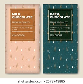 The original finest chocolate package design. Retro pattern chocolate bar design label set. Christmas typography