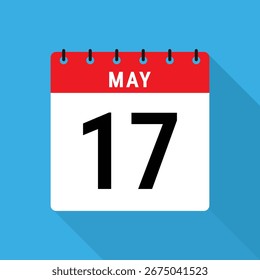 Original flat design calendar icon displaying the date May 17, suitable for various design projects