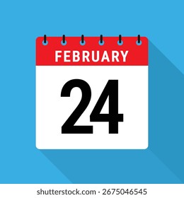 Icono de calendario de diseño plano original que muestra la fecha 24 de febrero
