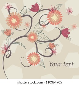 original floral post card with decorative marigold on a light yellow background