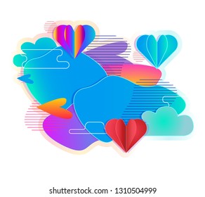 Original fluide combination. Gradient modern style abstraction with composition made of various rounded shapes in actual color palette. Vector isolated illustration. Paper craft style