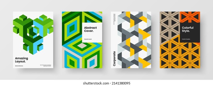 Original flyer A4 design vector concept set. Simple geometric tiles pamphlet layout collection.