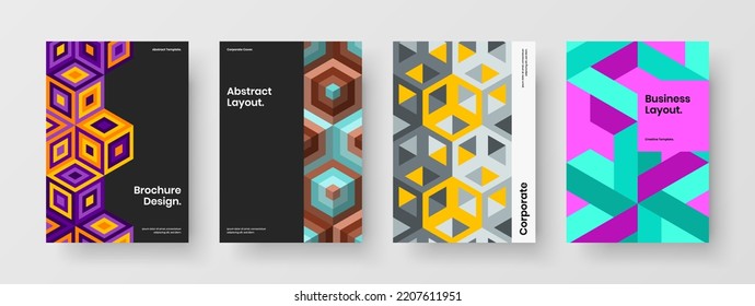 Original flyer design vector illustration collection. Abstract geometric hexagons front page template composition.