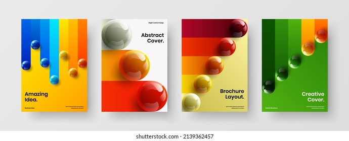 Original flyer vector design illustration collection. Multicolored realistic balls brochure layout set.