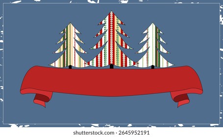 Original folk draw holiday Christmas Tree, Happy New Year greeting frame, typography design. Winter holiday template for advertising, web, social media, web. banner, background, poster, card,  layout,