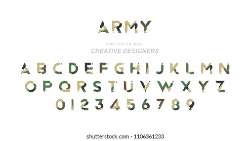 Original font in camouflage for creative design template. Flat illustration EPS10.