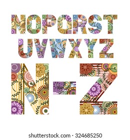 Original font decorated funky letters from N to Z, EPS 8.