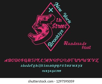 Original font and logo. Print on shirt or sticker. Retro and vintage style. Old school. Classic print. Neon style.