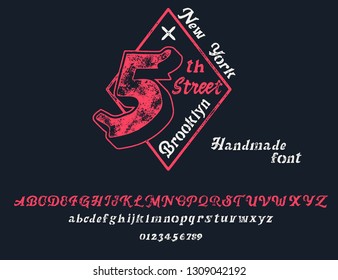Original font and logo. Print on shirt or sticker. Retro and vintage style. Old school. Classic print.