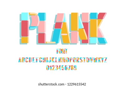 Original font made up of line segments for printing, banners, postcards. Vector Illustration