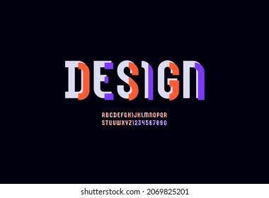 Original font, urban modern trendy alphabet, stylish letters made of multi colored pieces, vector illustration 10EPS