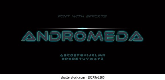 Original font. Vector trendy neon light or eclipse style futuristic glowing font design, alphabet, typeface, letters and numbers.