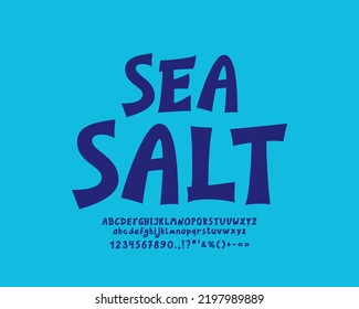 Original food logo Sea Salt. Cartoon font navy blue color