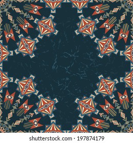 Original frame with abstract geometric pattern. Grunge background     