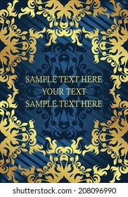 Original frame in gold. Striped background in blue     