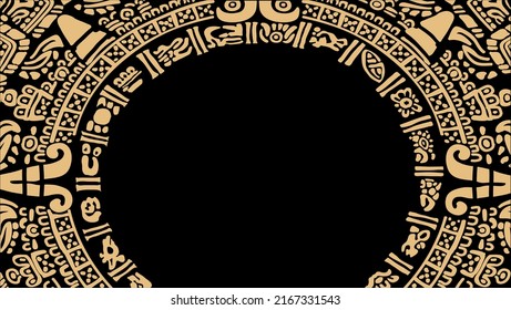 The original frame with the use of signs and patterns of the Mayan calendar
The Aztecs, Mayans, Incas.
The Mayan alphabet.Ancient signs of America on a black background.
