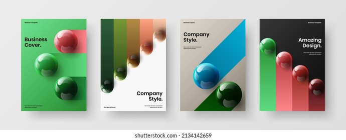Original front page A4 vector design illustration bundle. Modern realistic spheres postcard concept composition.