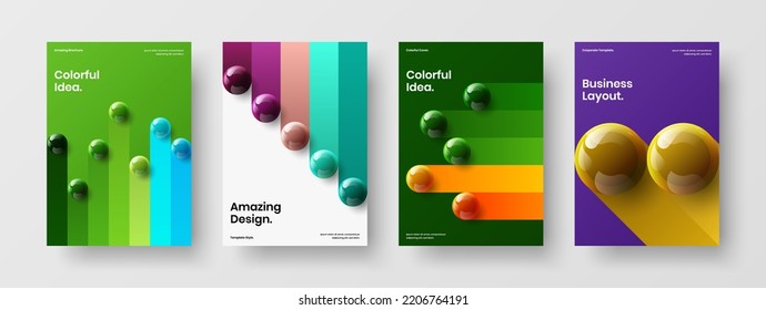 Original front page A4 vector design layout composition. Colorful 3D spheres presentation template bundle.