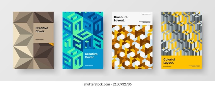 Original front page vector design template collection. Bright mosaic pattern pamphlet layout bundle.