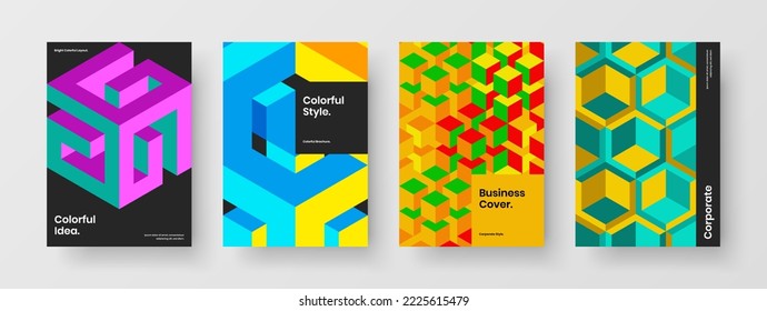 Original front page vector design template set. Premium mosaic shapes annual report illustration collection.