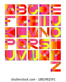 Original geometric font. Latin alphabet. The letters are written in a square shape. A set for creating your own design.