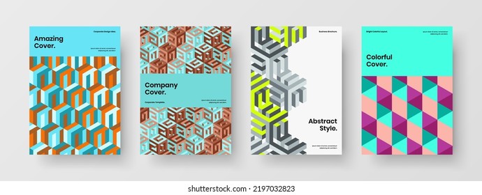 Original geometric hexagons banner concept set. Fresh flyer A4 design vector illustration composition.