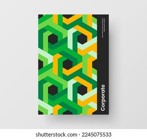 Original geometric hexagons booklet illustration. Premium corporate identity A4 design vector template.