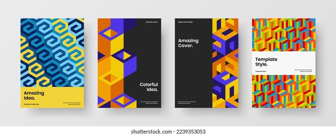 Original geometric hexagons handbill illustration set. Modern poster vector design layout composition.