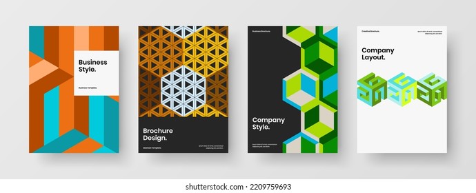 Original geometric hexagons handbill template composition. Unique company brochure vector design layout collection.