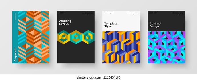 Original geometric hexagons leaflet concept composition. Modern corporate cover A4 design vector layout collection.