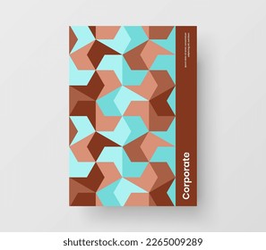 Original geometric hexagons leaflet template. Simple company brochure vector design layout.