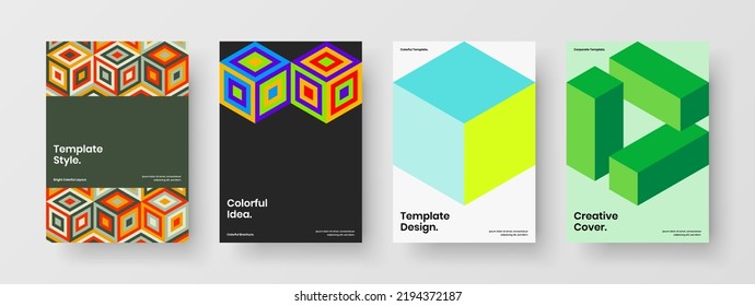 Original geometric hexagons pamphlet concept set. Fresh brochure A4 design vector layout bundle.