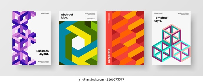 Original geometric pattern annual report layout collection. Multicolored company cover vector design concept composition.