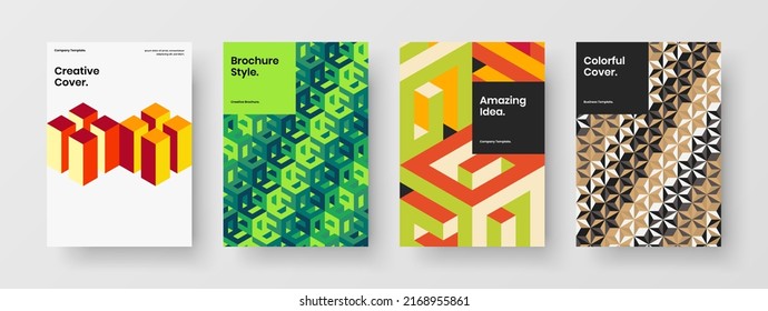 Original geometric pattern booklet illustration bundle. Trendy catalog cover A4 vector design concept collection.