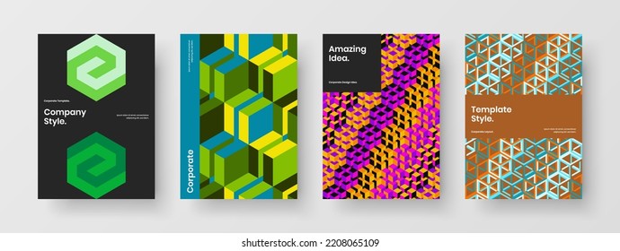Original geometric pattern corporate identity template collection. Simple booklet A4 design vector concept composition.