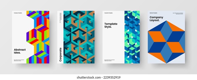 Original geometric pattern front page layout bundle. Creative pamphlet design vector template composition.