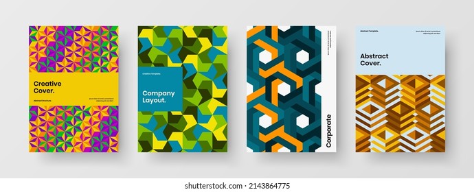 Original geometric pattern handbill illustration collection. Modern flyer A4 design vector template bundle.