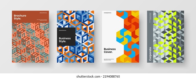 Original geometric pattern leaflet layout bundle. Abstract pamphlet design vector illustration set.
