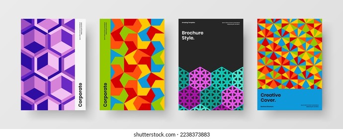 Original geometric shapes banner template composition. Modern magazine cover A4 design vector concept bundle.