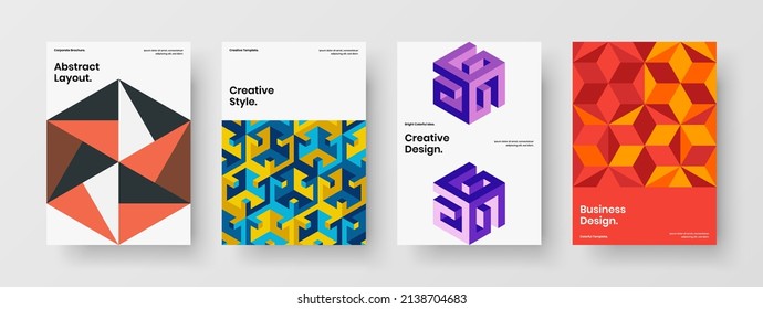 Original geometric shapes booklet layout composition. Fresh cover A4 design vector illustration set.