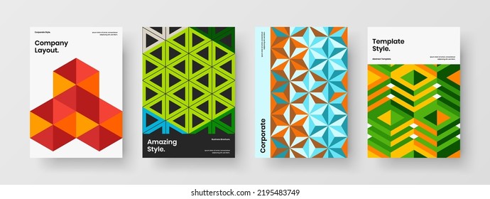 Original geometric shapes front page template collection. Unique corporate cover design vector layout set.