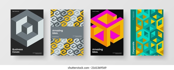 Original geometric shapes presentation layout bundle. Bright leaflet A4 design vector illustration composition.