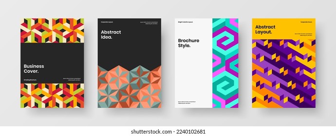 Original geometric tiles booklet concept set. Trendy placard vector design layout composition.