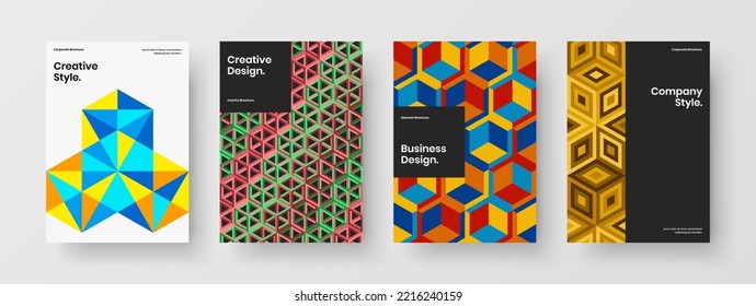 Original geometric tiles presentation illustration collection. Creative book cover A4 design vector layout set.