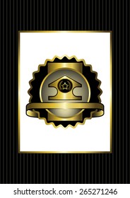 The original gold badge with a wreath of laurels and a gold star
