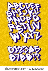 Original graffiti font on an yellow background, vector illustration.