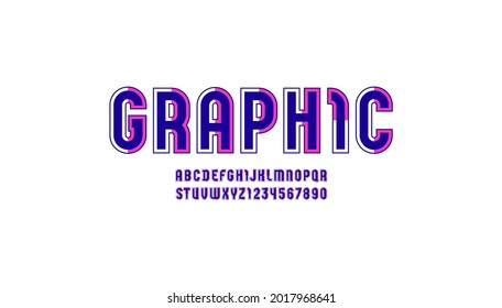 Original graphic font, modern trendy alphabet, letters and numbers made of outline and part letter, vector illustration 10EPS
