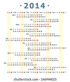 Original graphic scheme for 2014 year calendar template